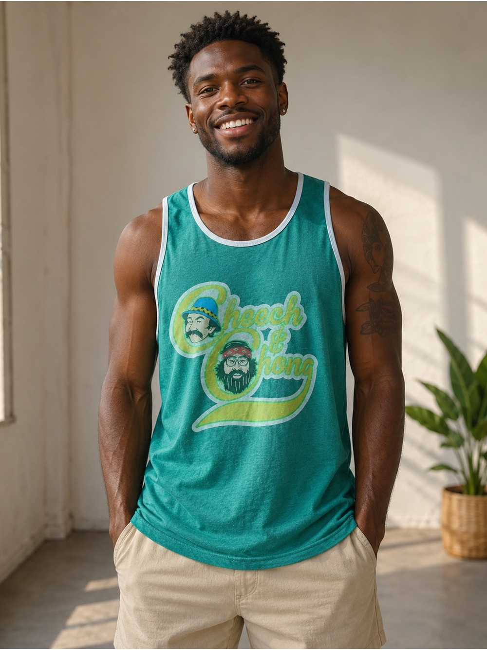 Vintage Cheech & Chong Graphic Tank Top Green Sleeveless Shirt Men’s XXL